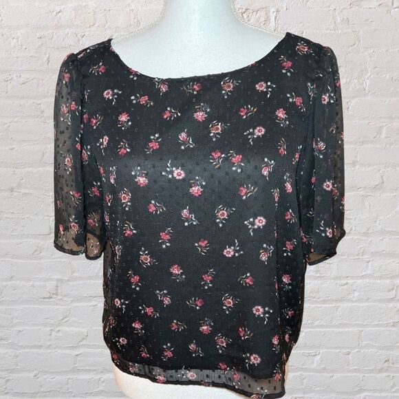 NWOT LOFT Floral Bow Back Cropped Top Size Medium - Picture 3 of 10